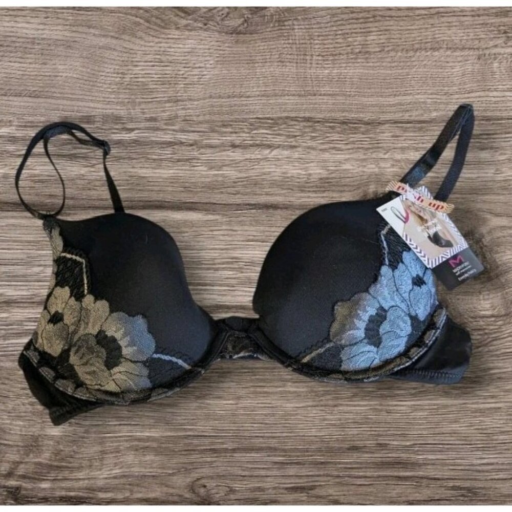 NWT Maidenform Womens Size 34B Black Lace Adjustable Strap Everyday Push Up Bra